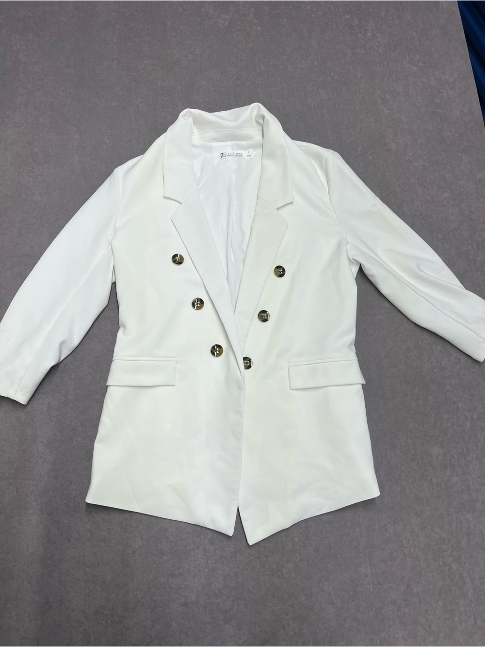 Avenue White Double-Breasted Blazer with Gold Buttons